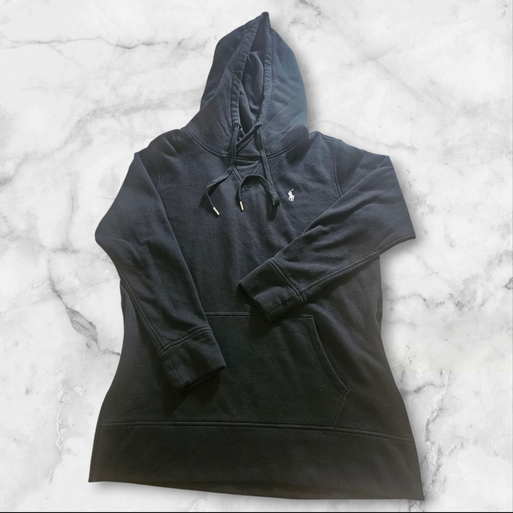 Polo Ralph Lauren Womens Black Hoodie Sweatshirt M Zip Side Logo Pullover Fleece